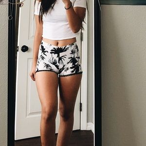 Black and White Palm Tree Beach Shorts